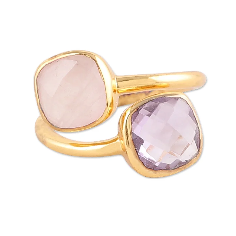 Women’s turquoise rings-Novica Handmade Duet Of Emotions Gold-Plated Amethyst And Rose Quartz Wrap Ring