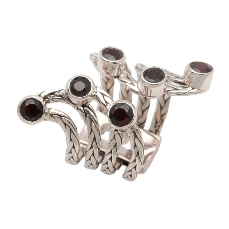 Women’s stacking rings-Novica Handmade Spreading Goodness Garnet Cocktail Ring