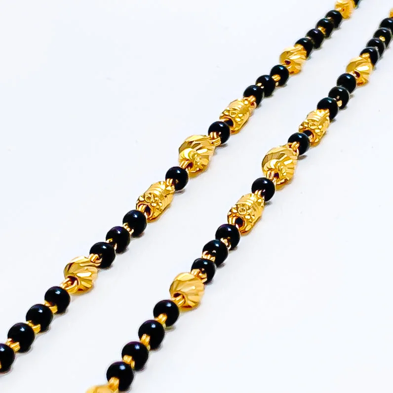 Women’s leather bracelets-Posh 22k Gold Black Bead Baby Bracelet Pair