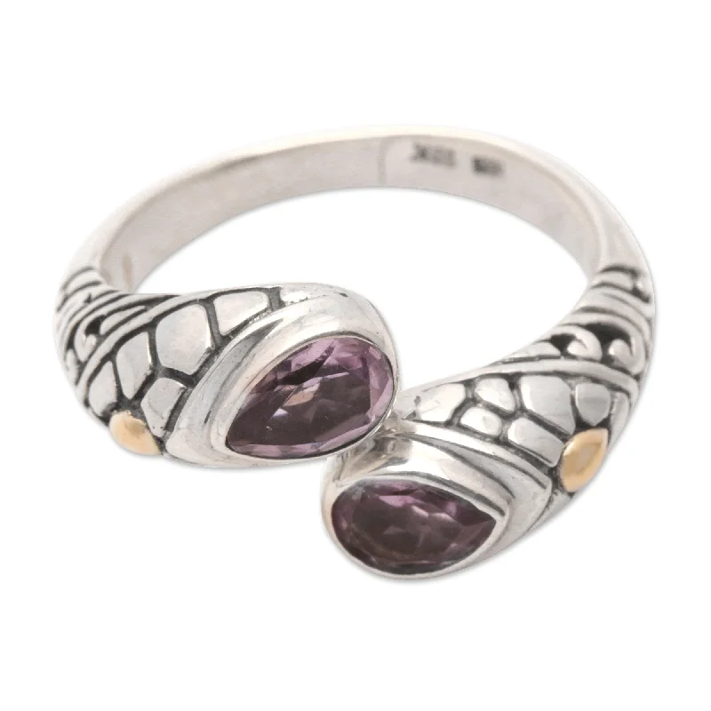 Women’s minimalist rings-Novica Handmade Bright Enchantment Gold-Accented Amethyst Cocktail Ring