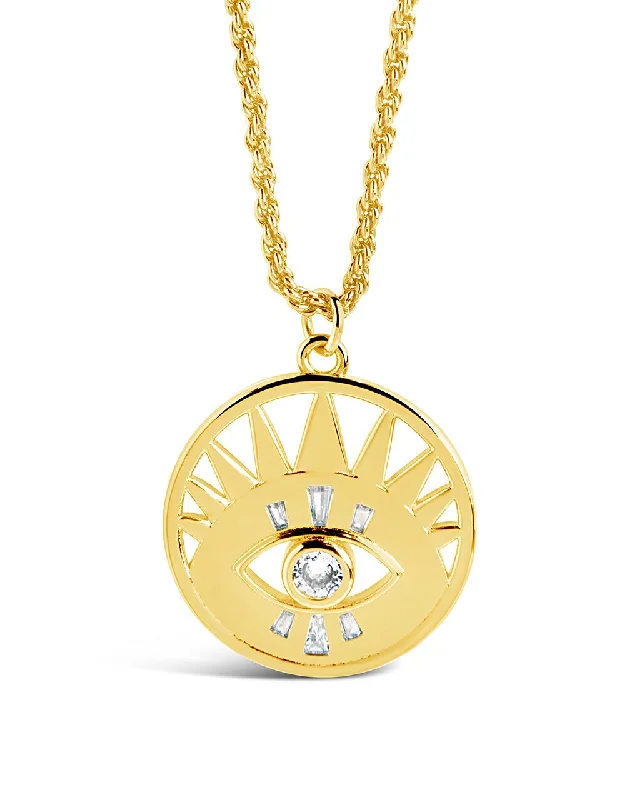 Women’s engraved necklaces-Mahana CZ Evil Eye Disk Necklace