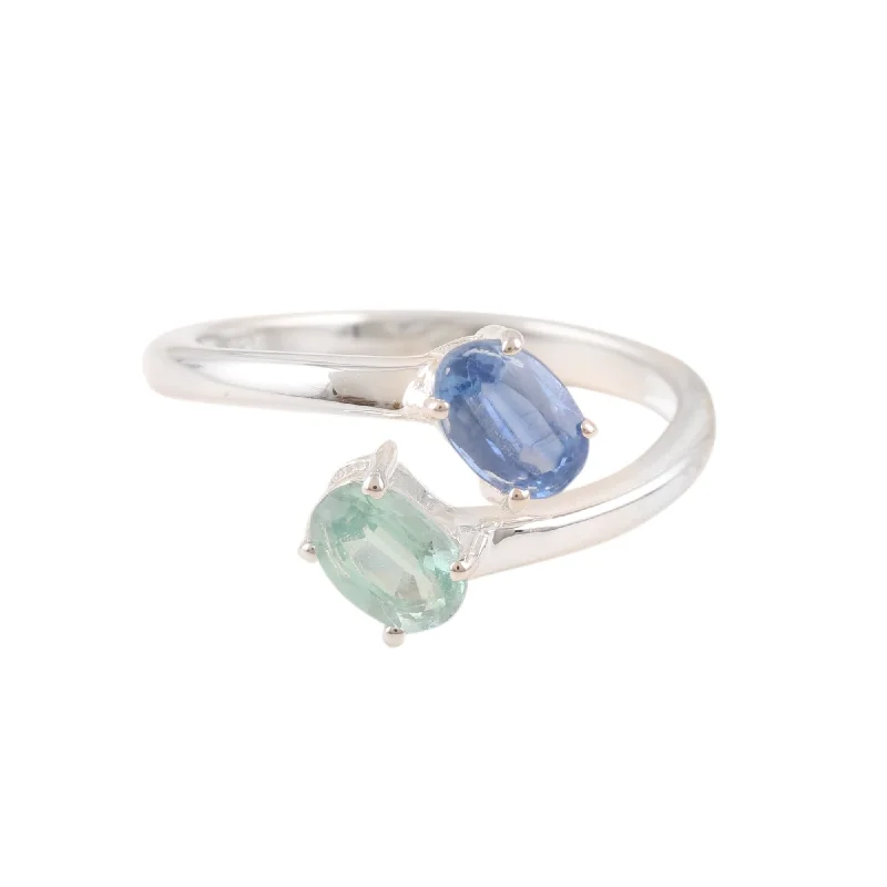 Women’s platinum rings-Novica Handmade Blue And Green Focus Kyanite Wrap Ring