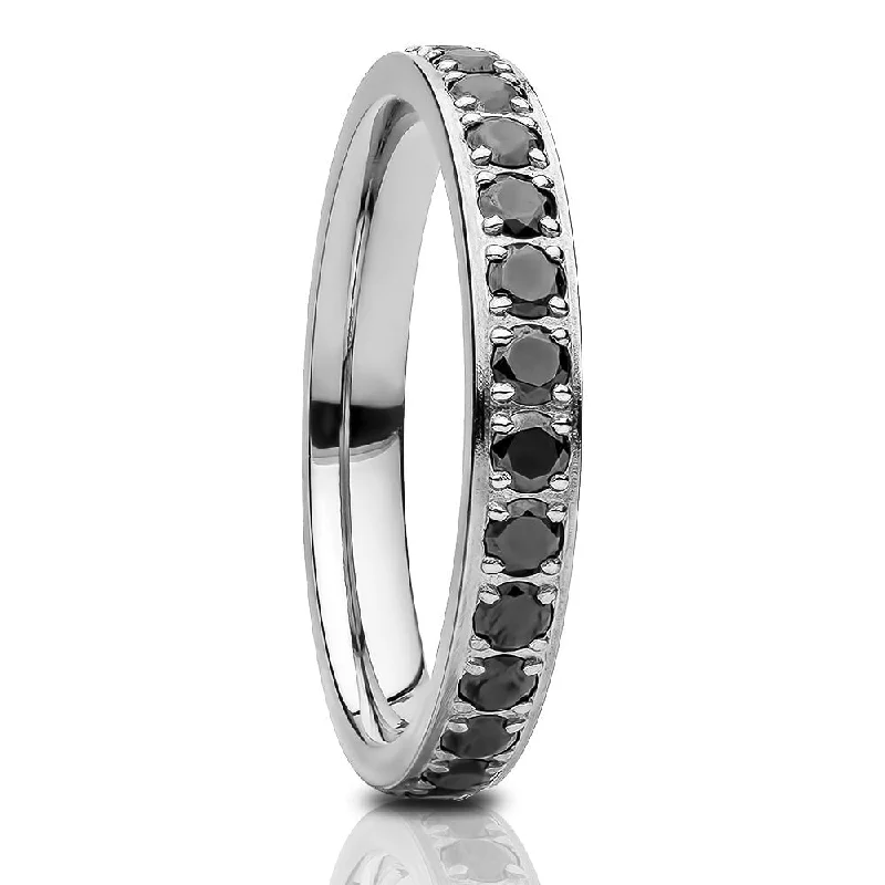 Women’s personalized rings-Silver Titanium Eternity Ring 3Mm Black Cz Comfort Fit Lab Created Gem