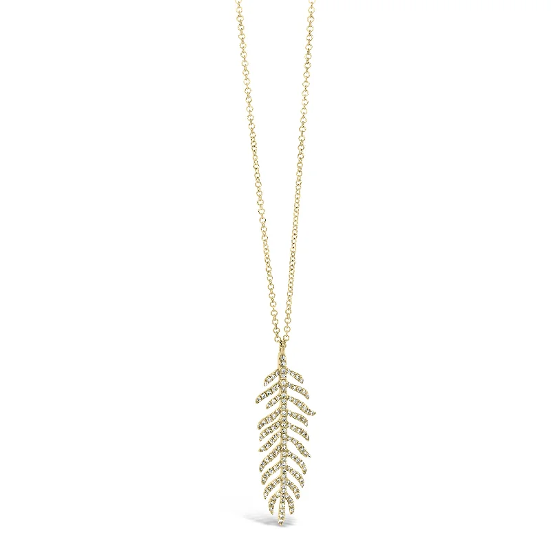 Women’s silver necklaces-Diamond Feather Pendant Necklace