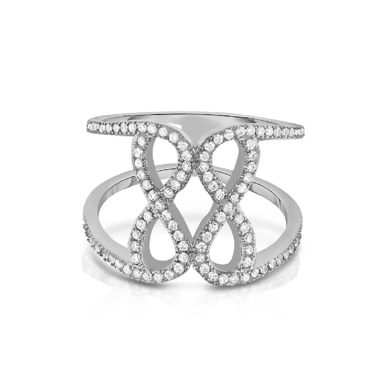 Women’s sterling silver rings-Infinity Forever Love Ring 18K White Gold Fancy Band Size 6 7 8 9 Cz Stones