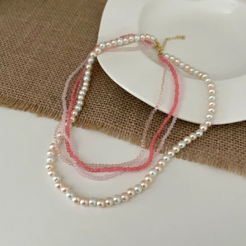 Pink Beaded Pearl Necklace