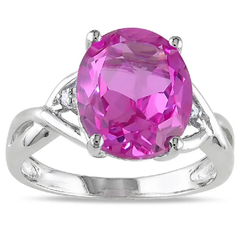 Women’s sterling silver rings-Miadora Sterling Silver Created Pink Sapphire and Diamond Fashion Ring