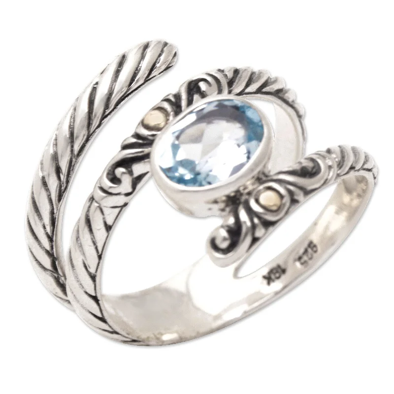 Women’s classic wedding rings-Novica Handmade Radiant Glam Gold-Accented Blue Topaz Cocktail Ring