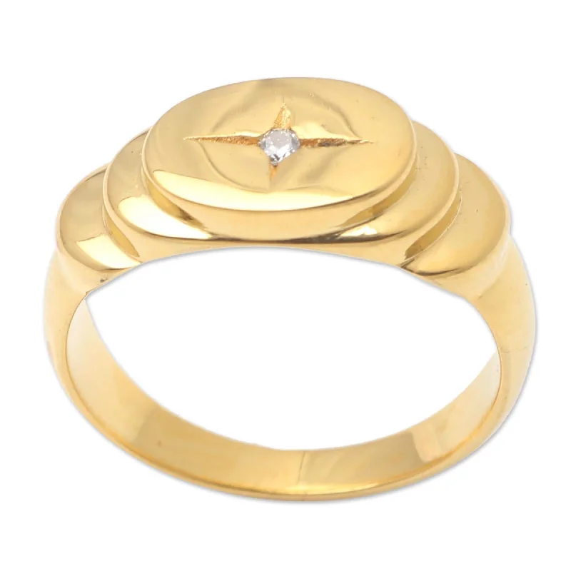 Women’s band rings-Novica Handmade Oval Cross Gold-Plated Cubic Zirconia Cocktail Ring