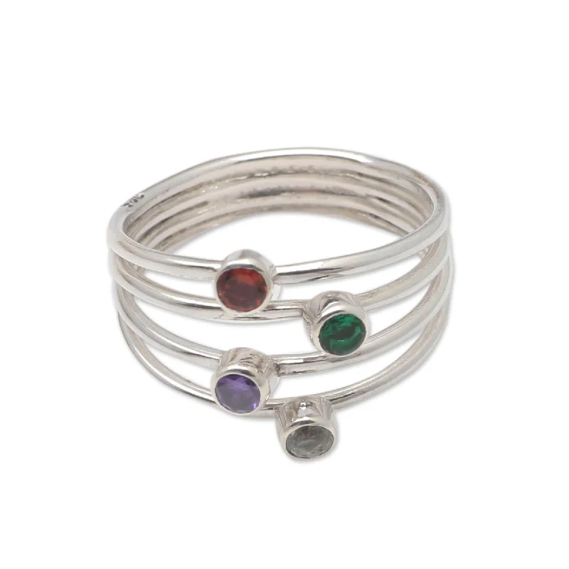 Women’s custom rings-Novica Handmade Rainbow Stepping Stones Multi-Gemstone Ring