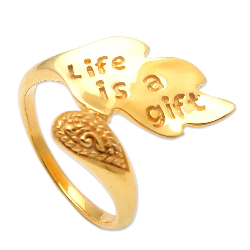 Women’s large rings-Novica Handmade Life Is A Gift Gold-Plated Wrap Ring