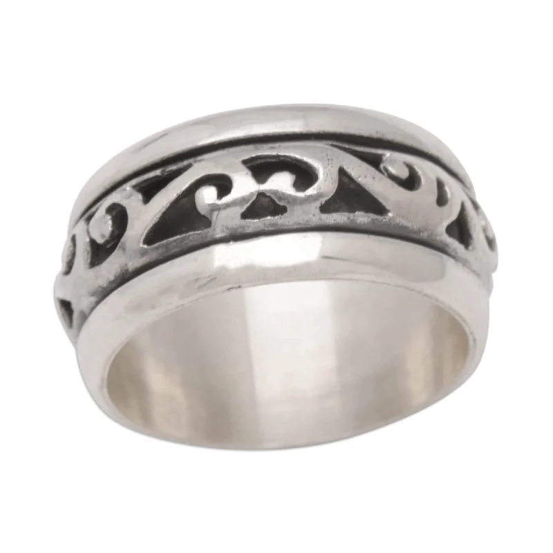 Women’s diamond anniversary rings-Novica Handmade Spinning Waves Sterling Silver Meditation Ring