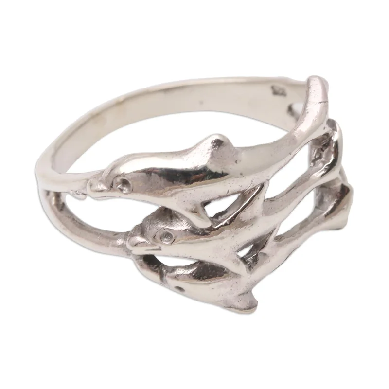 Women’s sapphire rings-Novica Handmade Synchronized Swimmers Sterling Silver Cocktail Ring