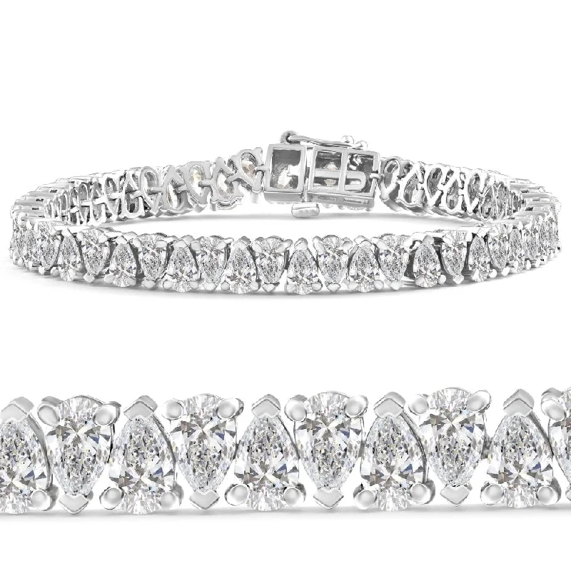 Women’s bold bangles-10Ct Pear Shape Diamond Tennis Bracelet Wide White Gold Lab Grown