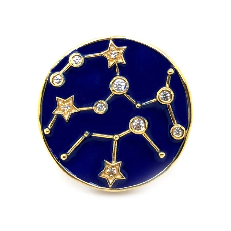 Sterling Silver Over Gold Plated White Zircon With Blue Enamel Sagittarius Zodiac Signs Ring