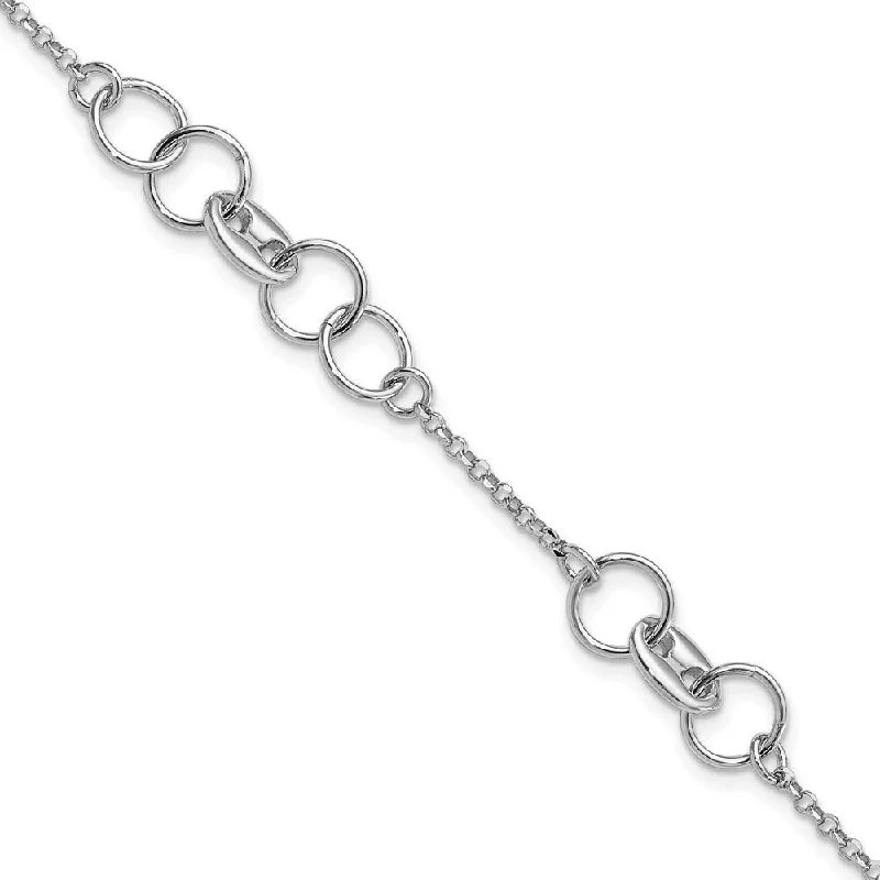 Women’s casual bracelets-925 Sterling Silver Rhodium-plated Fancy Circles Bracelet, 7" w/0.5in Extender