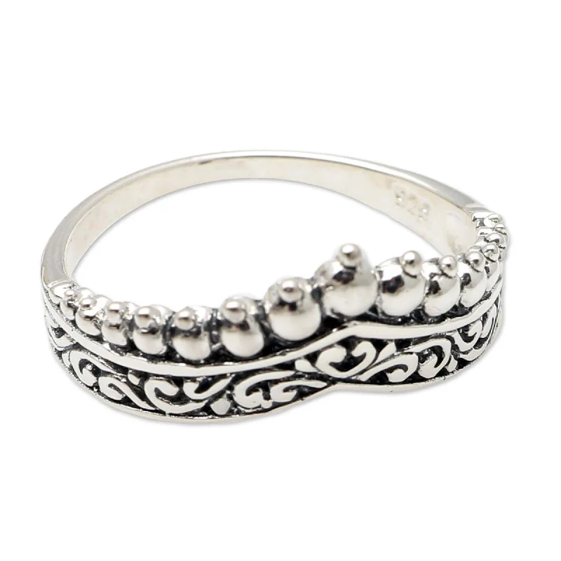 Women’s engraved rings-Novica Handmade Crowned Sterling Silver Band Ring