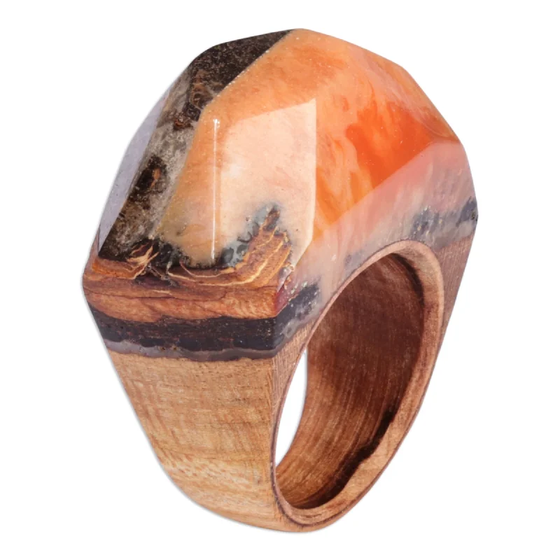 Women’s affordable engagement rings-Novica Handmade Mesmerizing Beauty Wood And Resin Cocktail Ring