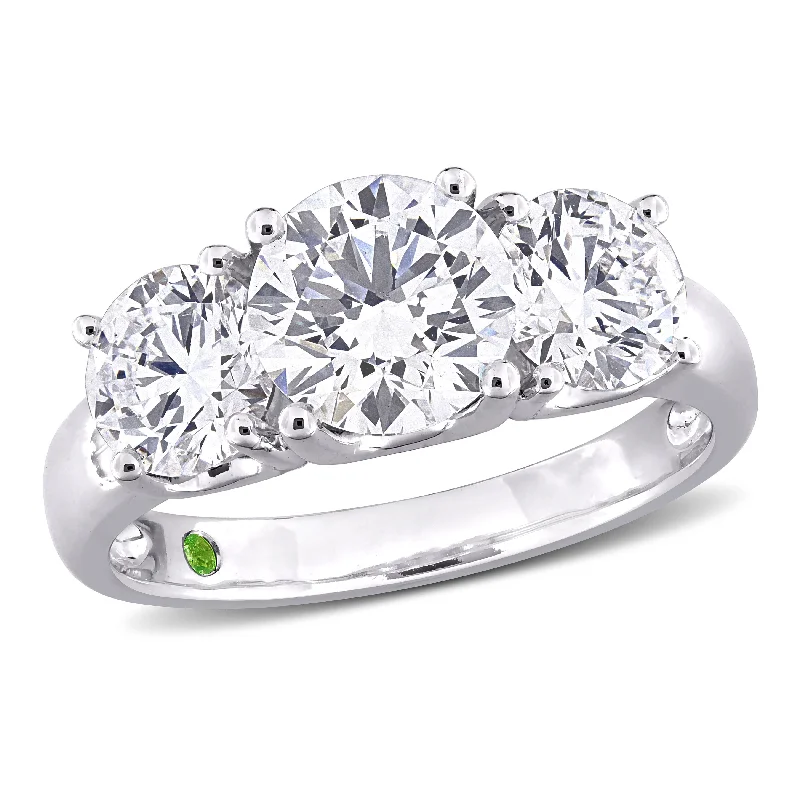 Created Forever by Miadora 3ct TDW Lab-Grown Diamond and Tsavorite Accent 3-Stone Ring in 14k White Gold