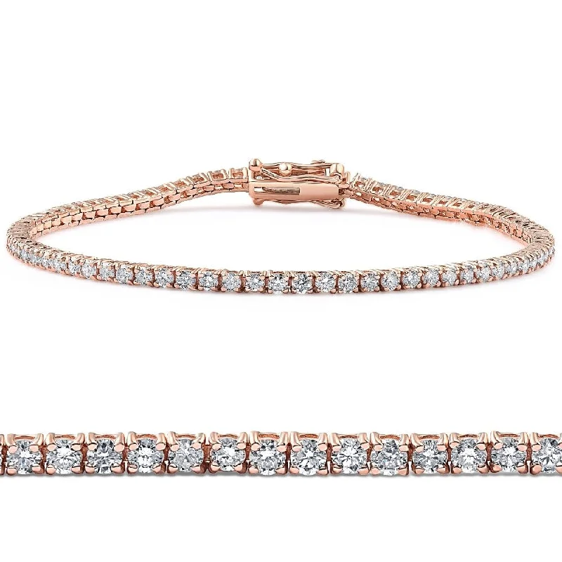 Women’s tennis charm bracelets-3 Ct Lab Grown Diamond Tennis Bracelet 7" Rose Gold