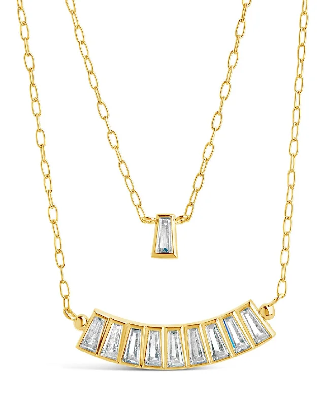 Women’s vintage necklaces-Lillian CZ Row & Charm Layered Necklace