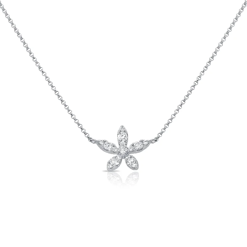 Women’s birthstone necklaces-Diamond Delicate Flower Necklace