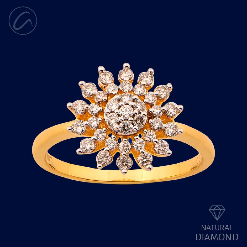 Women’s radiant cut engagement rings-Bold Decorative 18K Gold + Floral Diamond Ring