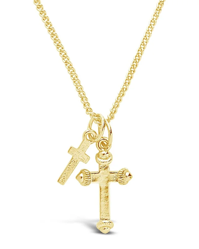 Women’s long gold necklaces-Men's Double Cross Pendant Necklace