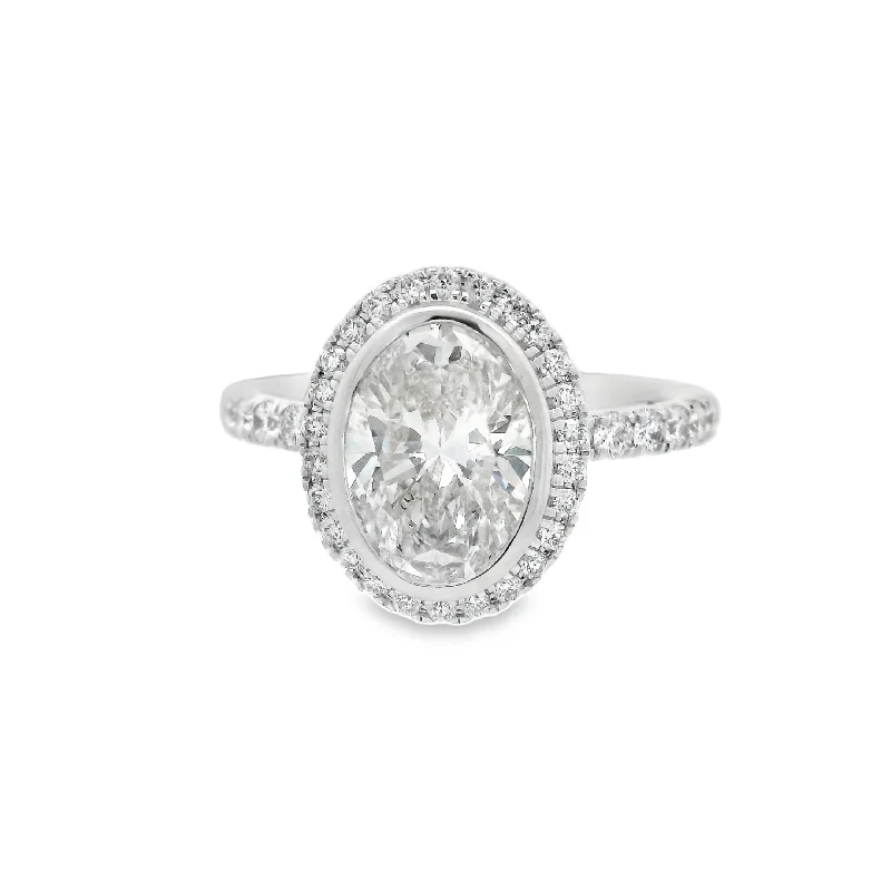 Women’s custom engagement rings with diamonds-DIAMOND ENGAGEMENT RING - 2 CT OVAL CENTER