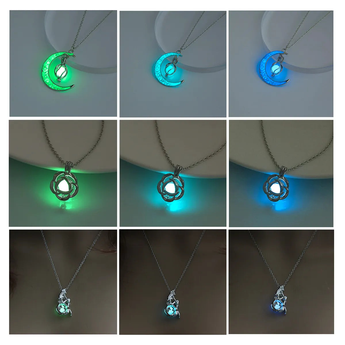 Women’s opal necklaces-Shiny Geometric Moon Alloy Luminous Women's Men's Necklace 1 Piece