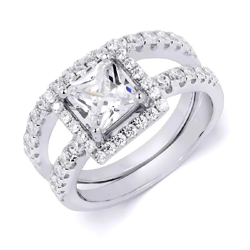 Women’s gold rings-3.30 CT Bridal Set 2pcs Princess Cut Bridal Ring Set Sterling Silver