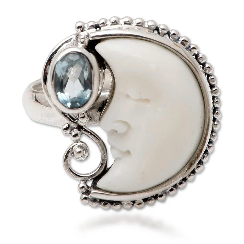 Women’s luxury engagement rings-Novica Handmade Sleeping Moon Blue Topaz Cocktail Ring