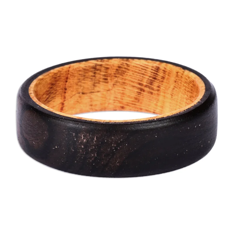 Women’s silver rings-Novica Handmade Refined Night Wood Band Ring