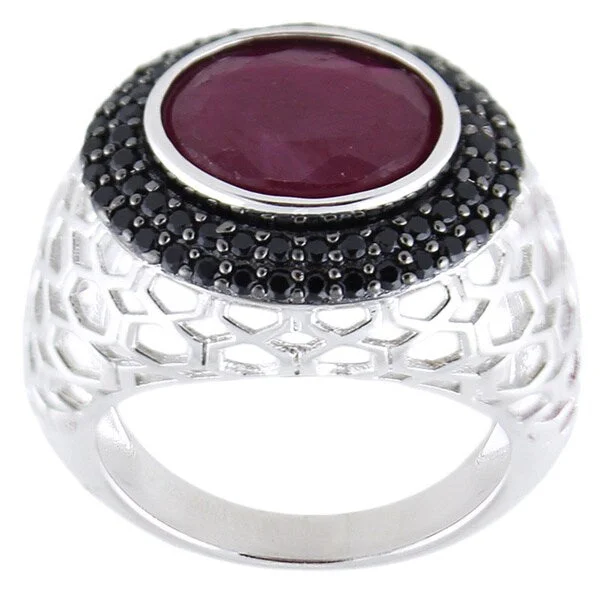 Women’s blue sapphire rings-Sterling Silver Oval Madurai Ruby Black Spinel Ring