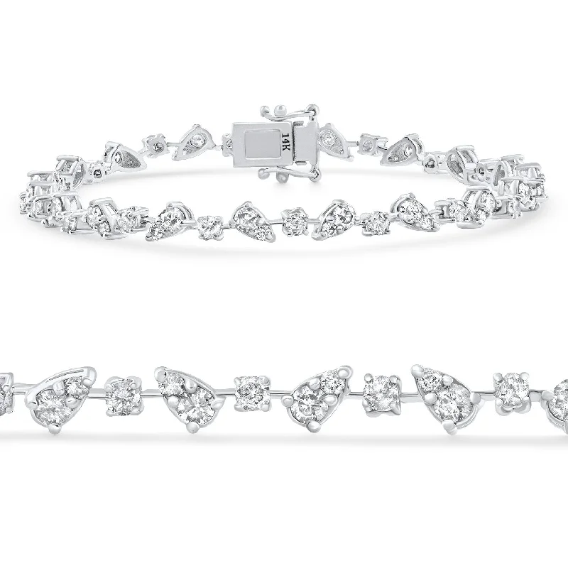 Women’s cuff bracelets with gemstones-3.43Ct White Gold Natural Real Diamond Pear Frame Tennis Bracelet 7" Women's