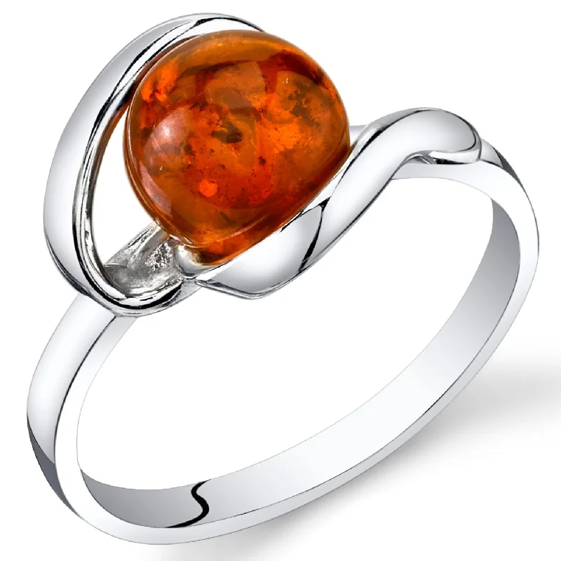 Women’s solitaire diamond rings-Baltic Amber Spiral Ring in Sterling Silver