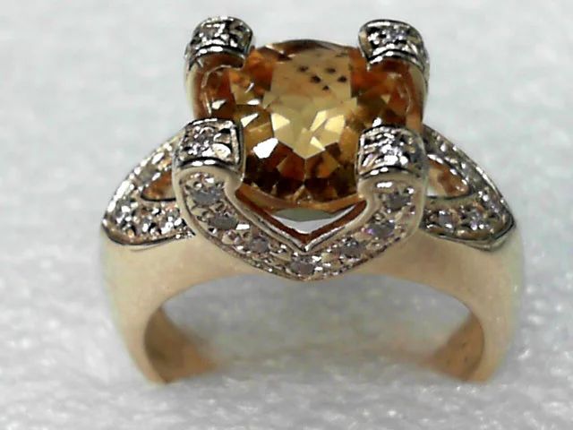 Women’s engagement rings with emerald diamonds-14K Yellow Gold Citrine & Diamond Ring, Estate