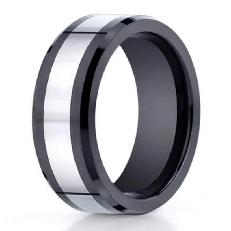 Women’s black diamond engagement rings-Designer Cobalt Chrome & Black Ceramic Men's Wedding Ring -7mm