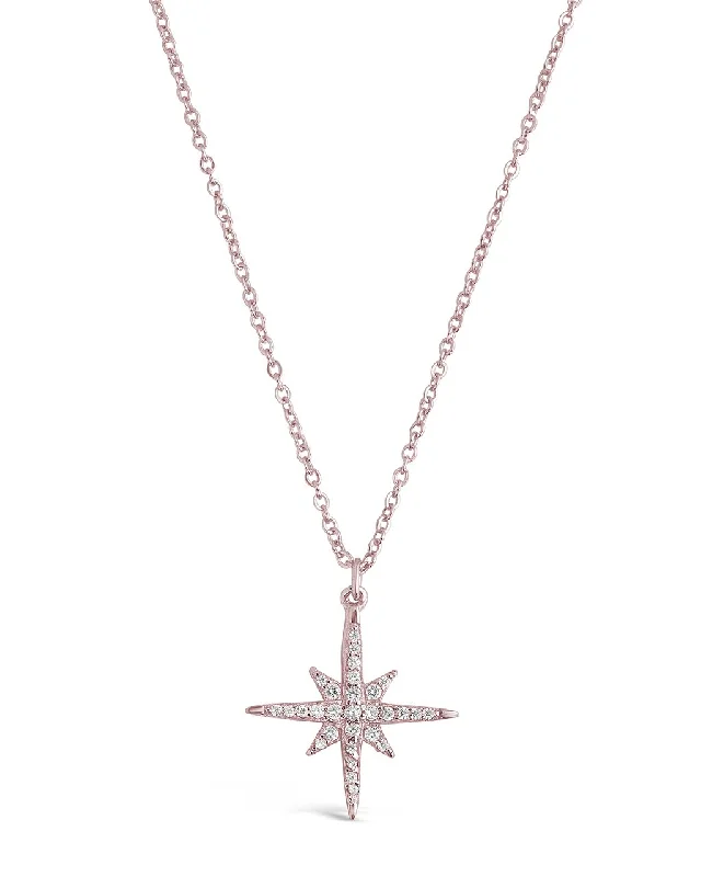 Women’s sterling silver necklaces-Sterling Silver CZ Starburst Pendant