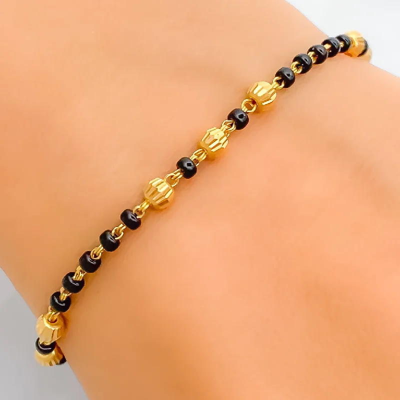 Women’s chunky bangles-Elegant Petite Posh 22k Gold Black Bead Bracelet