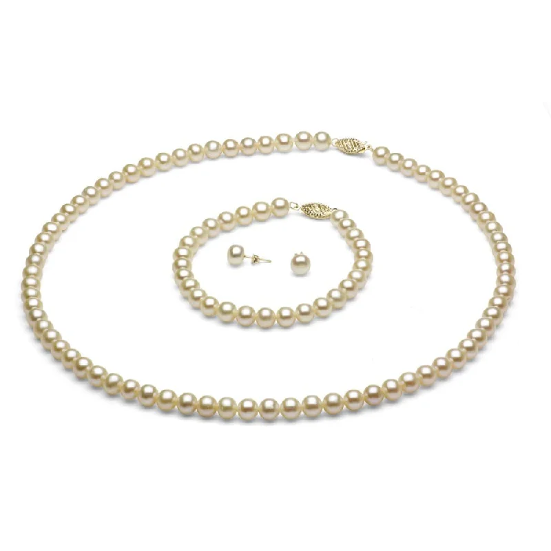 Women’s beaded charm bracelets-DaVonna 14k Gold 6-7 mm White Freshwater Pearl Necklace Bracelet and Earring Set