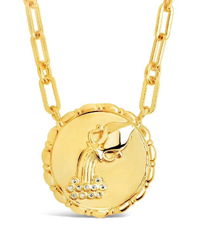 Women’s dainty gold necklaces-Bold CZ Zodiac Link Pendant Necklace