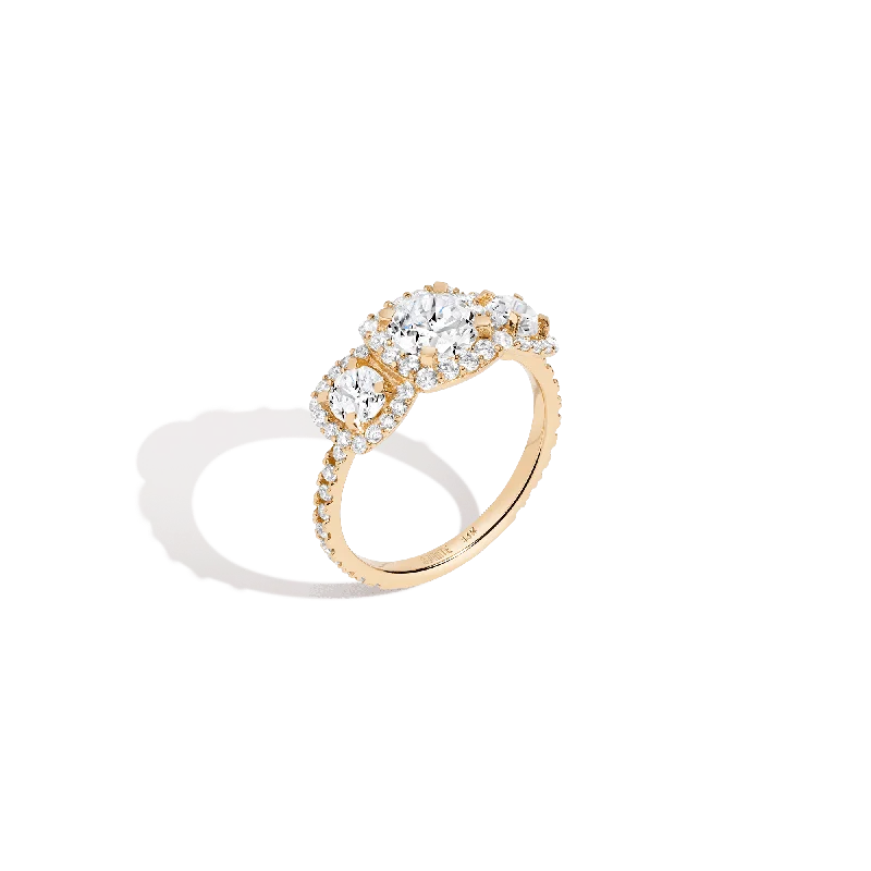 Women’s engagement rings with pearls-Pavé Round Tri-Diamond Ring (Natural Diamond)