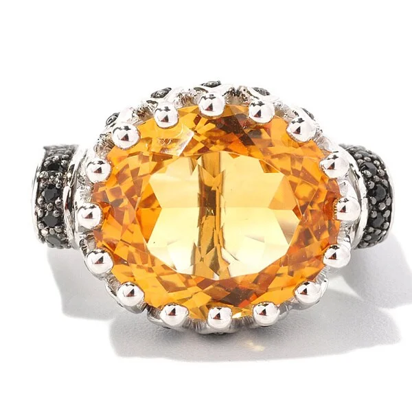 Women’s wedding bands for women-Sterling Silver 9 3/5ct TGW Citrine and Black Spinel Ring