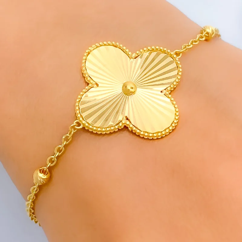 Women’s gemstone cuff bracelets-Dazzling Striped Floral 21k Gold Bracelet