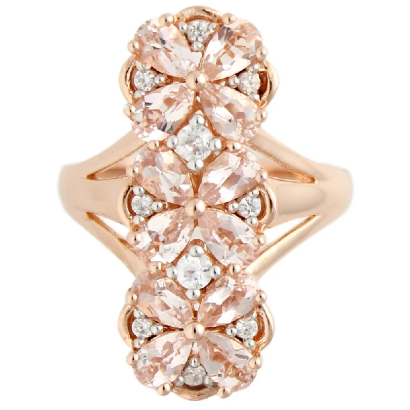 Women’s wedding ring sets-18K Rose Vermeil over Sterling Silver Morganite White Zircon Elongated Flower Ring