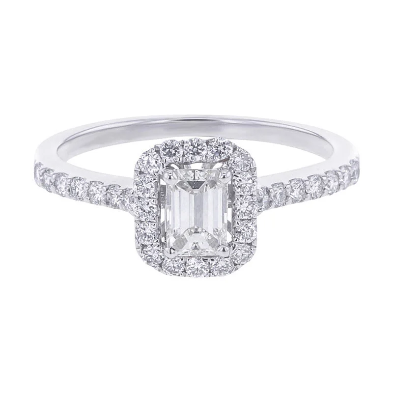 Women’s platinum and diamond engagement rings-Carly Emerald Cut Halo 3/4ct Ready for Love Diamond Engagement Ring