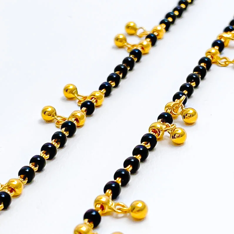 Women’s beaded bracelets-Graceful 22k Gold Black Bead Baby Bracelet Pair