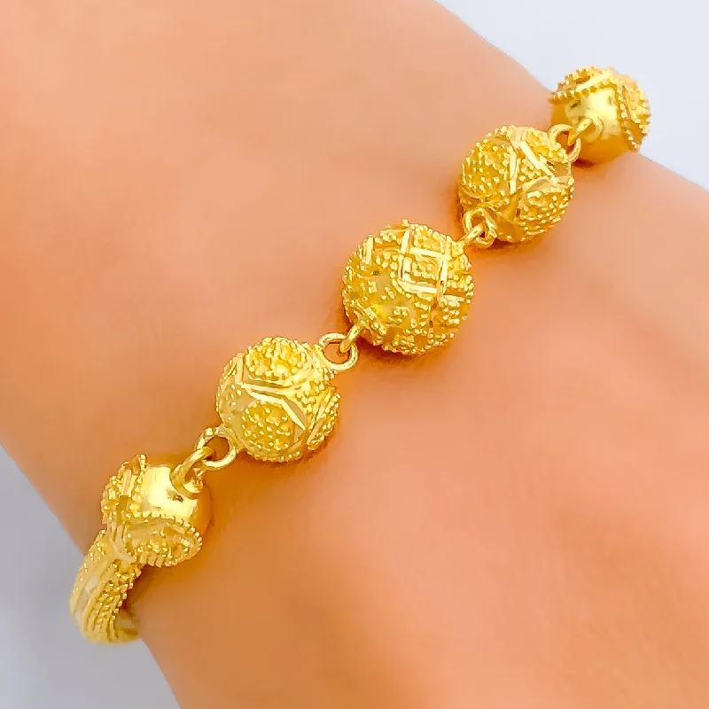 Women’s stackable bracelets-Upscale Beaded 22k Gold Flexi Bangle Bracelet