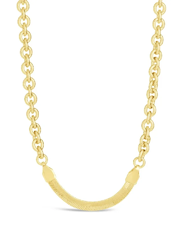 Women’s long chain necklaces-Marzia Herringbone & Rolo Chain Necklace